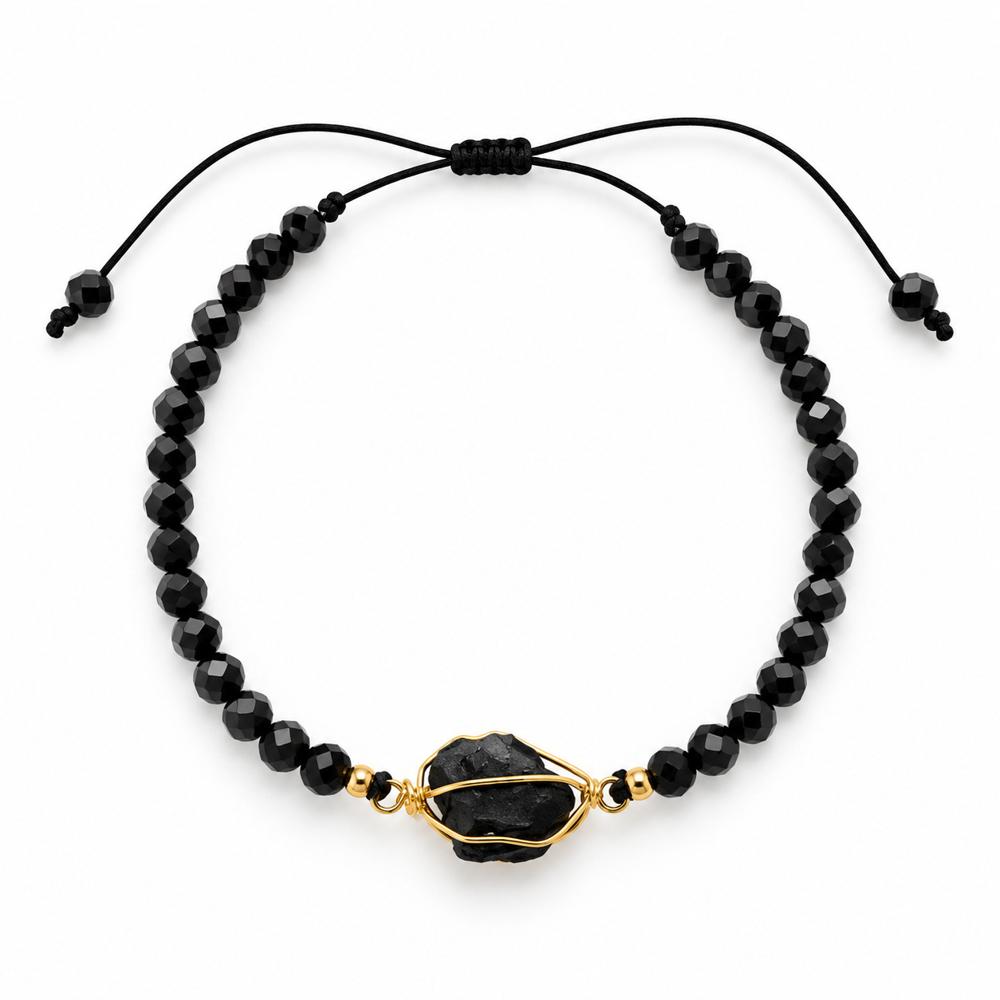 Pulsera Murano Ónix  de acero enchapado en oro de 18k