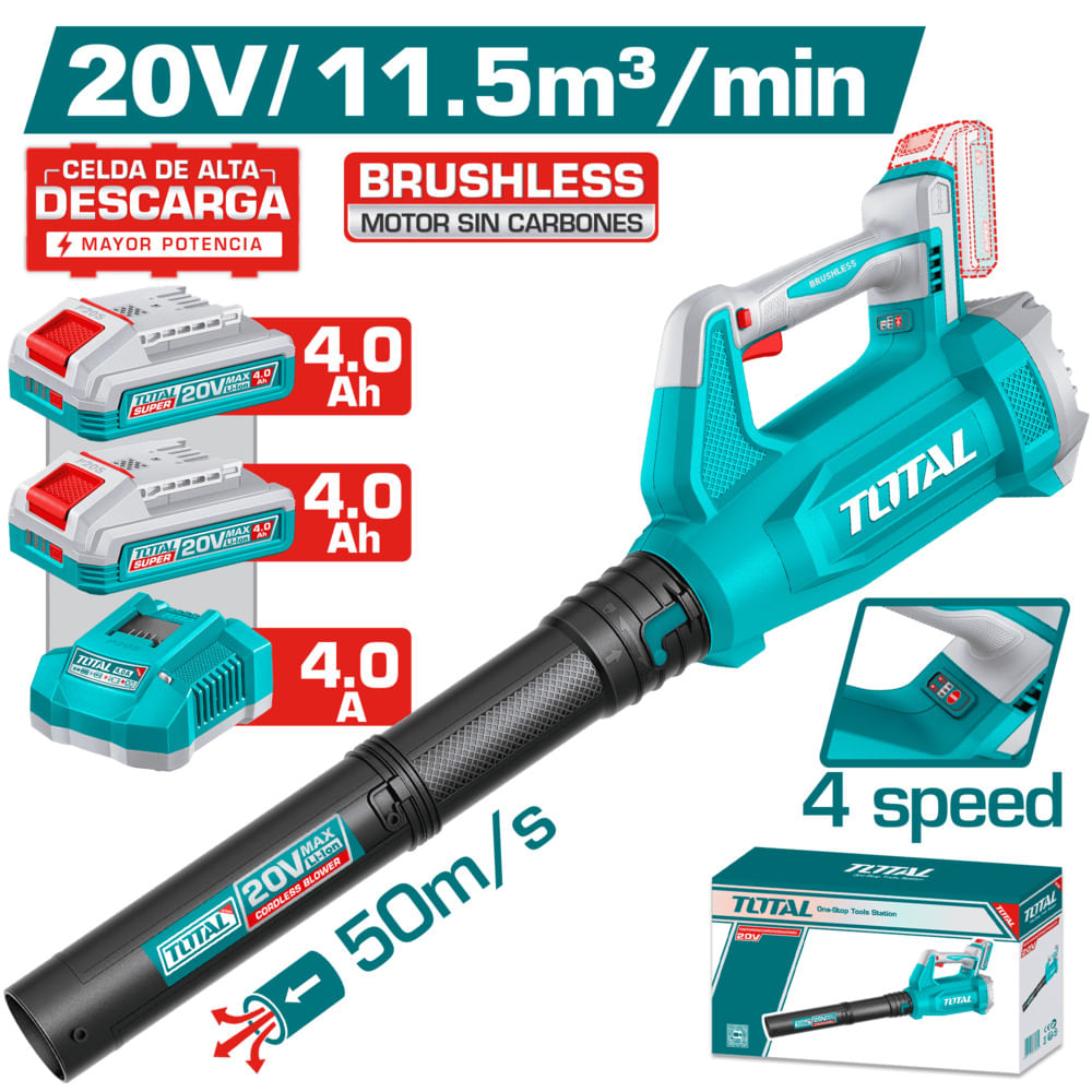 SOPLADORA 20V BL 11.5M3-MIN MAX 50M-S 14000-20000RPM 2X4.0AH-TL