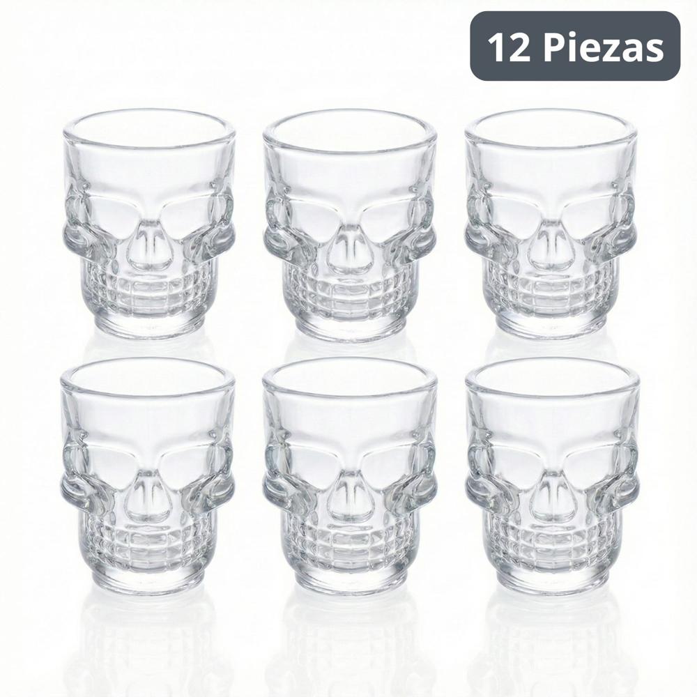 Vasos shot de vidrio con diseño calavera – set x12