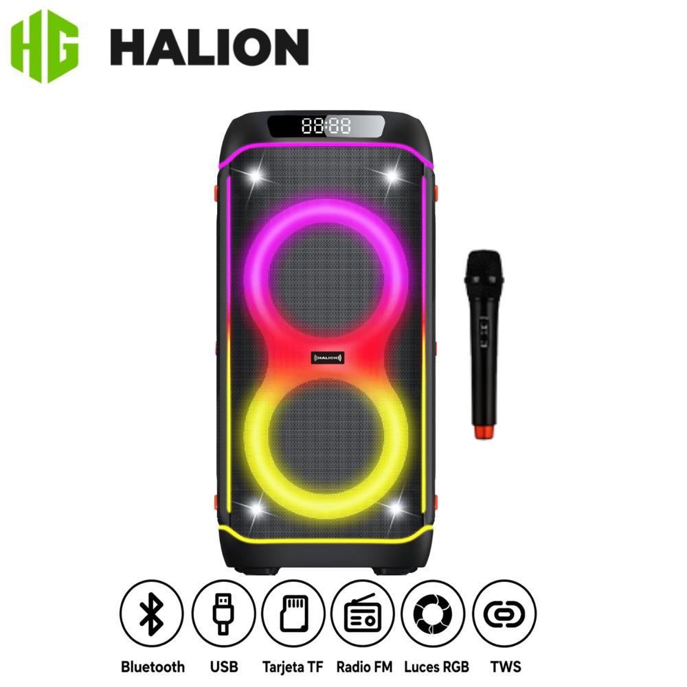 Torre de Sonido Halion HA-2810 Emerson 120W RMS Bluetooth TWS con Luces RGB y Micrófono Inalámbrico