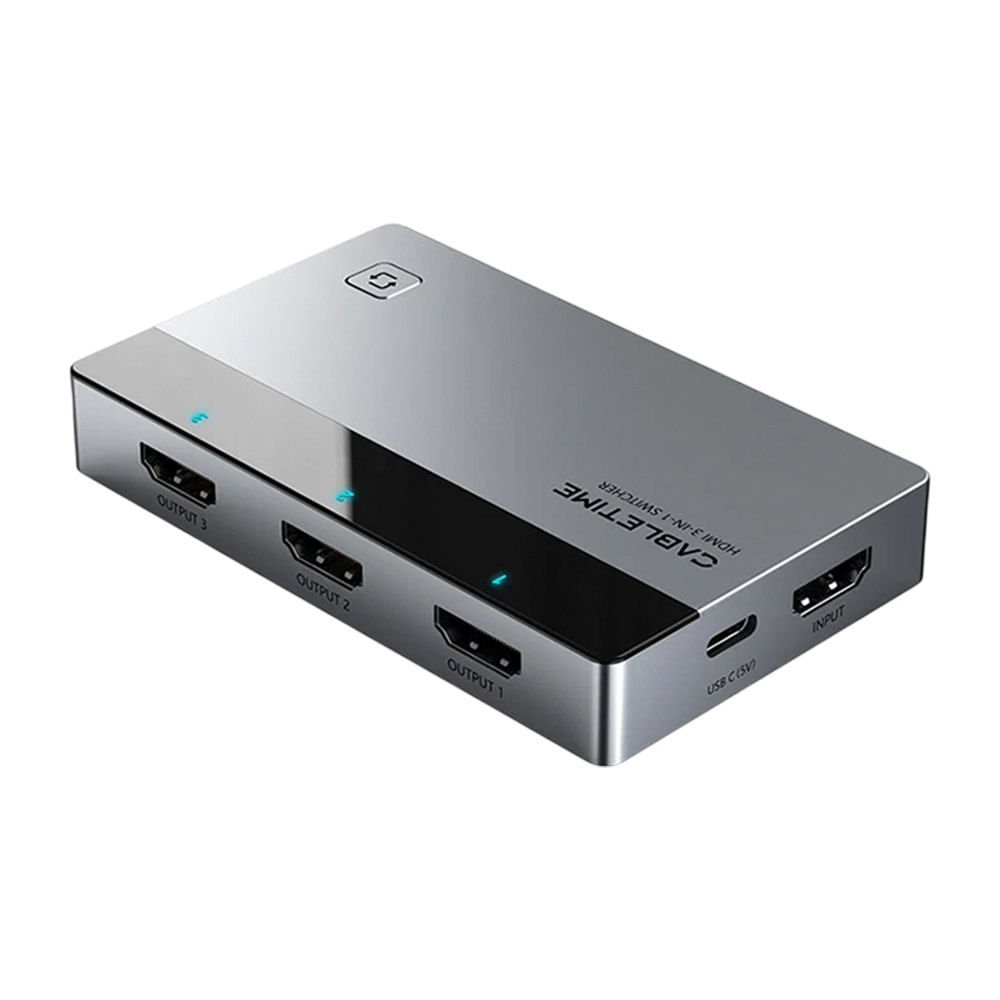 Switch Conmutador HDMI 3 en 1 4K 60Hz CABLETIME de Aluminio con Control Remoto CP35G