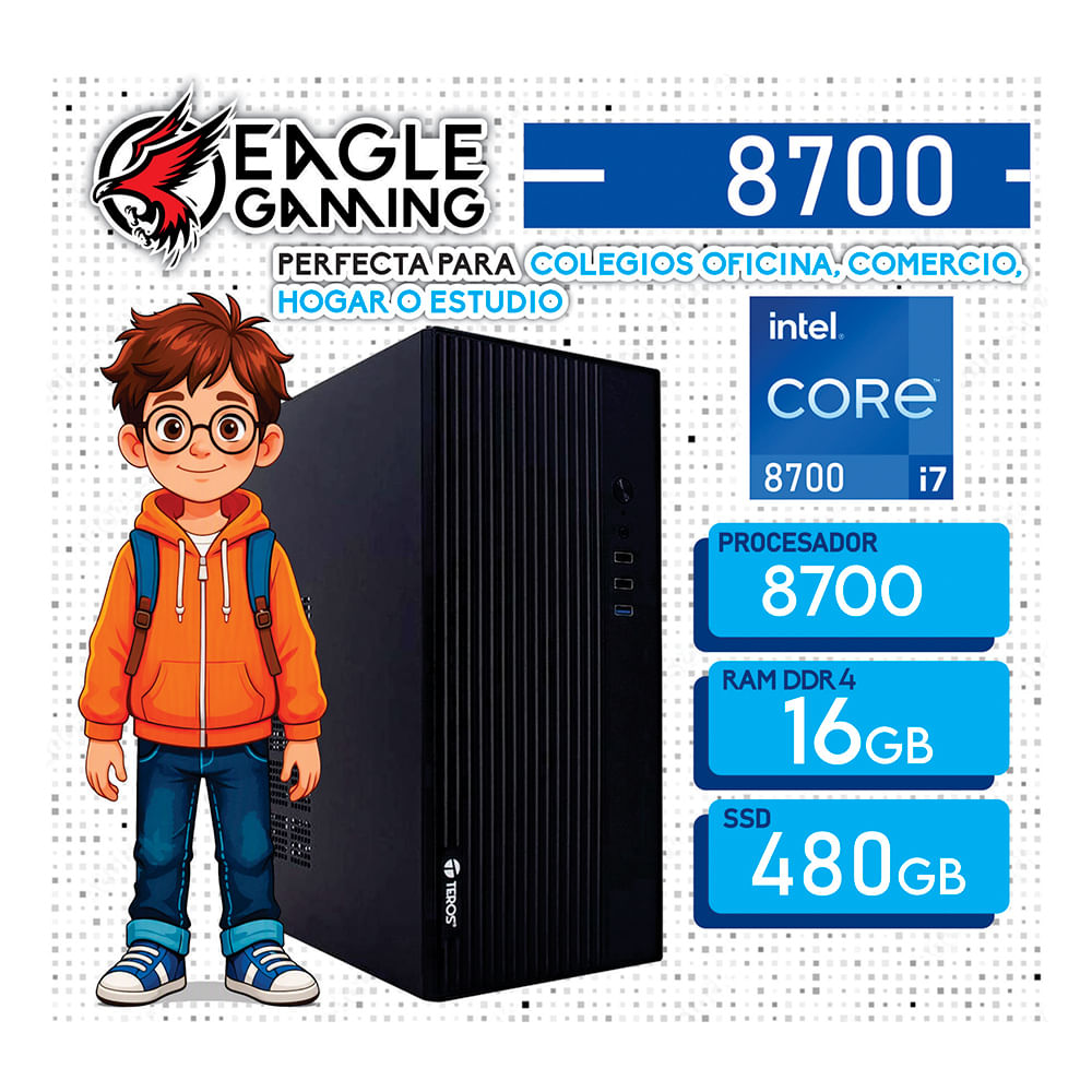 PC DE OFICINA INTEL CORE i7-8700  16GB DDR4  SSD 480GB