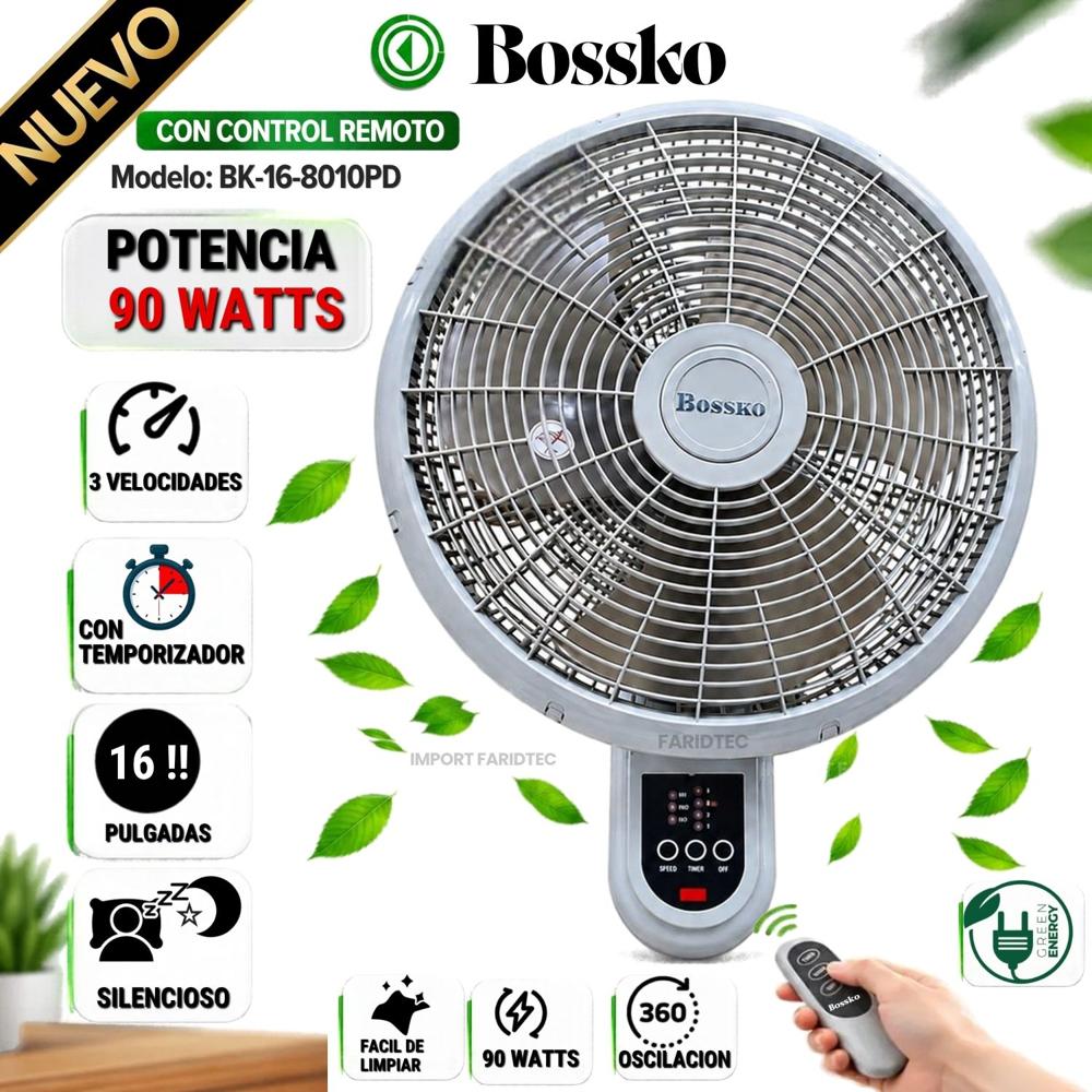 Ventilador Bossko de Pared BK-16-8010PD con Control Remoto 90 Watts