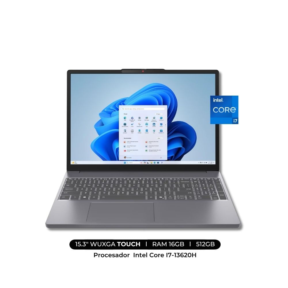Laptop Lenovo Intel Core I7-13620H - RAM 16GB - DISCO 512GB SSD - Pantalla 15.3 WUXGA TOUCH-FreeDOS