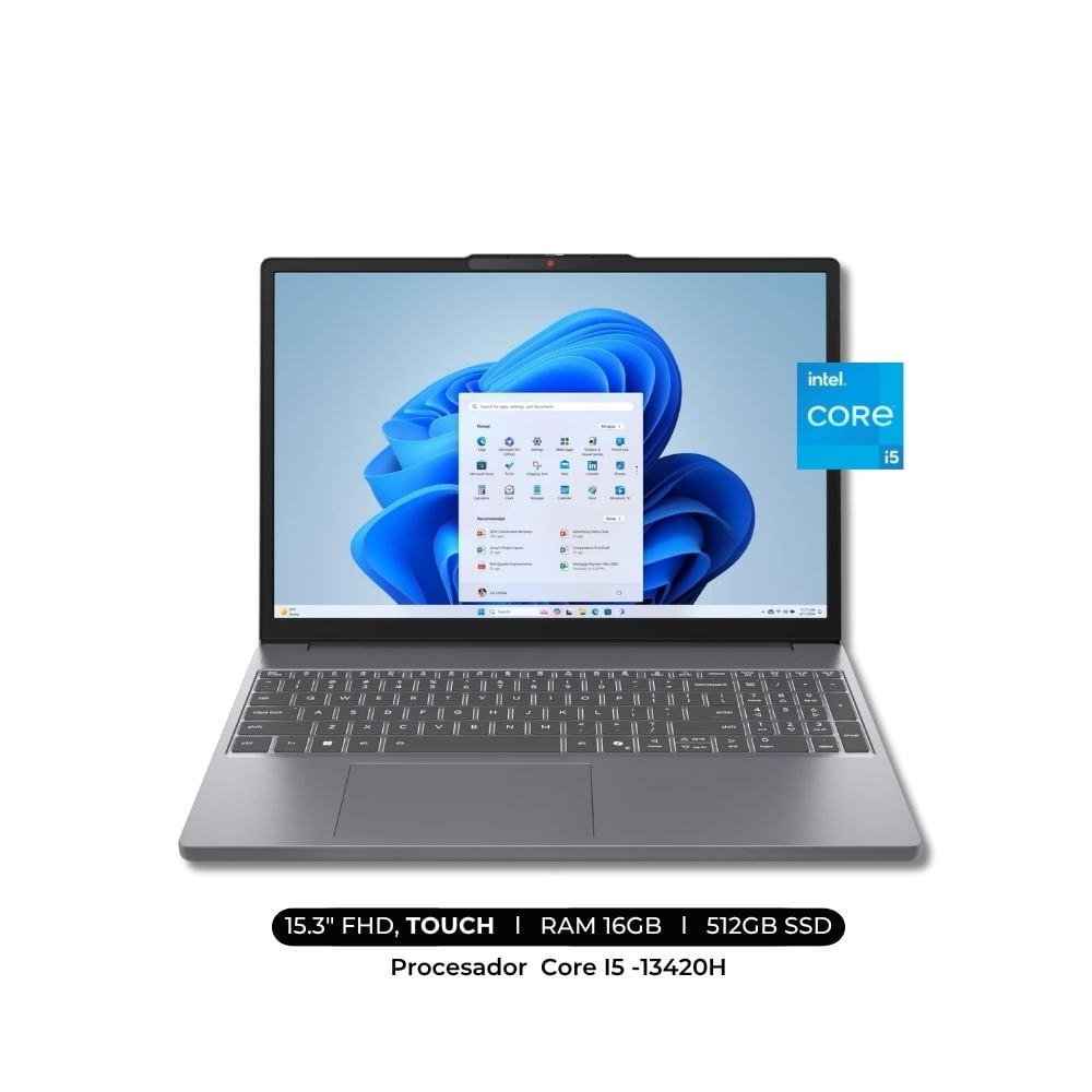 Laptop Lenovo Core I5 -13420H- RAM 16 GB - Disco 512 GB SSD - Pantall 15.3 FHD FreeDOS - TOUCH