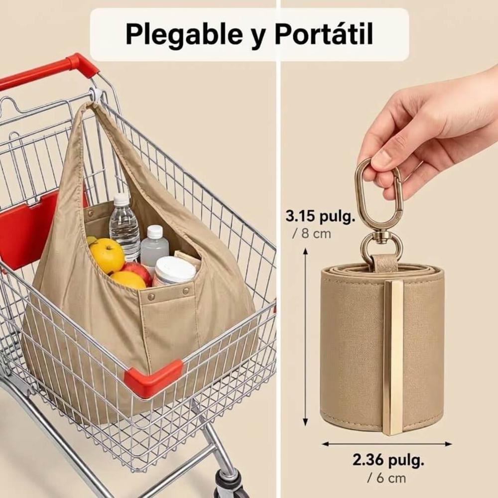 Cartera Bolso Expandible Tote Plegable Con Llavero Beige