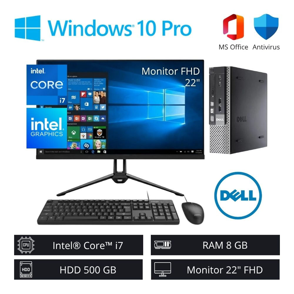 Computadora PC Dell Intel Core i7 3,90 GHz 8GB RAM 500GB HDD Refurbished + Monitor 22” FHD Nuevo