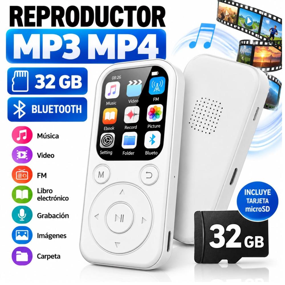 REPRODUCTOR MP3 BLUETOOTH 32 GB FM  BLANCO
