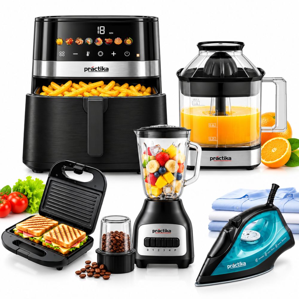 Pentacombo Practika Freidora 5.5L Más Licuadora 1.6L Más Exprimidor Más Sandwichera Más Plancha