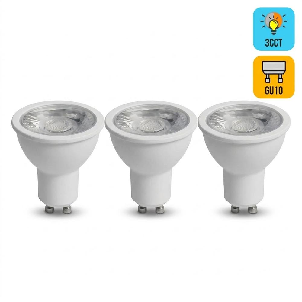 Pack x3 Foco Dicroico LED COB GU10 10W 3 colores de Luz 3 Tiempos Cemlighting