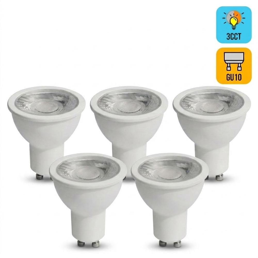 Pack x5 Foco Dicroico LED GU10 10W 3 colores de Luz 3 Tiempos Cemlighting