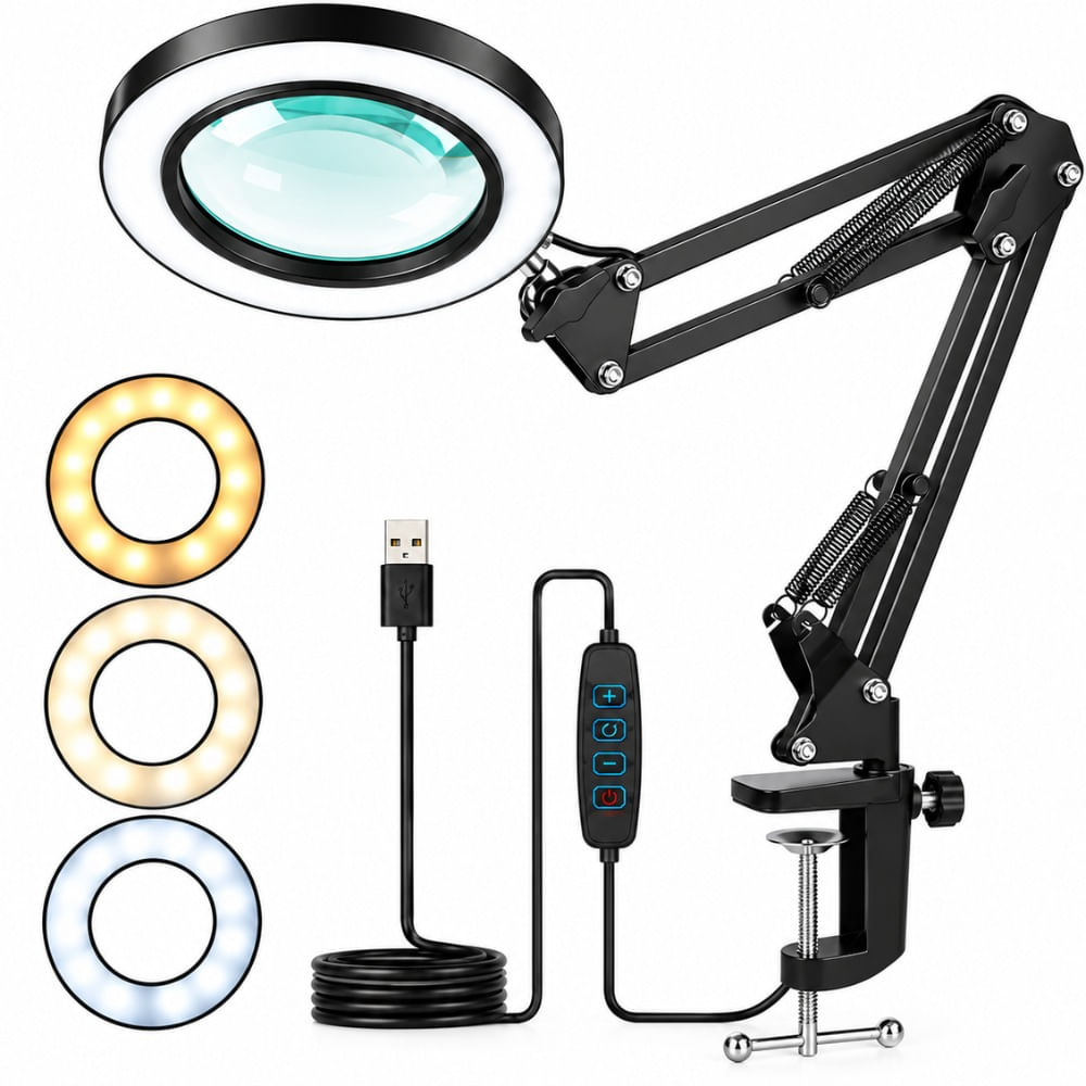 Lámpara Lupa LED 10X Con Brazo Articulado Y Pinza