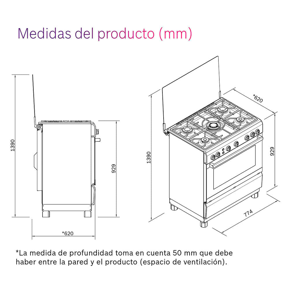Bosch Cocina a gas PRO 547 5 Hornillas Inox | Oechsle.pe - Oechsle