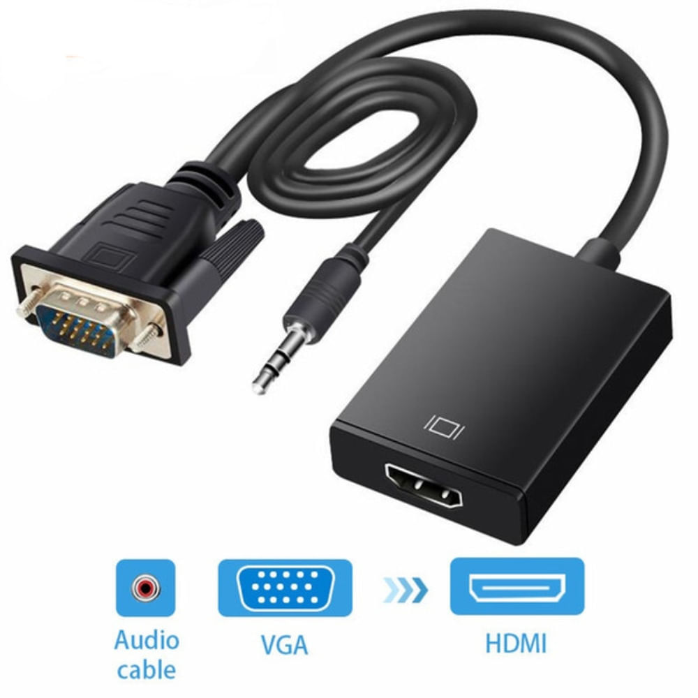 Conversor Vga A Hdmi Con Audio Adaptador Cable Tv Hd 1080p