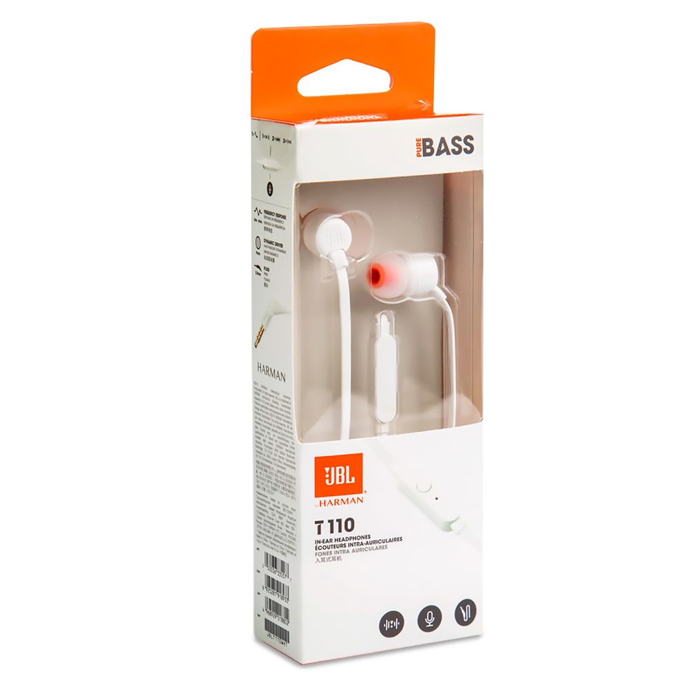 Audifonos JBL T110 Pure Bass Sound 3.5mm con Microfono Blanco