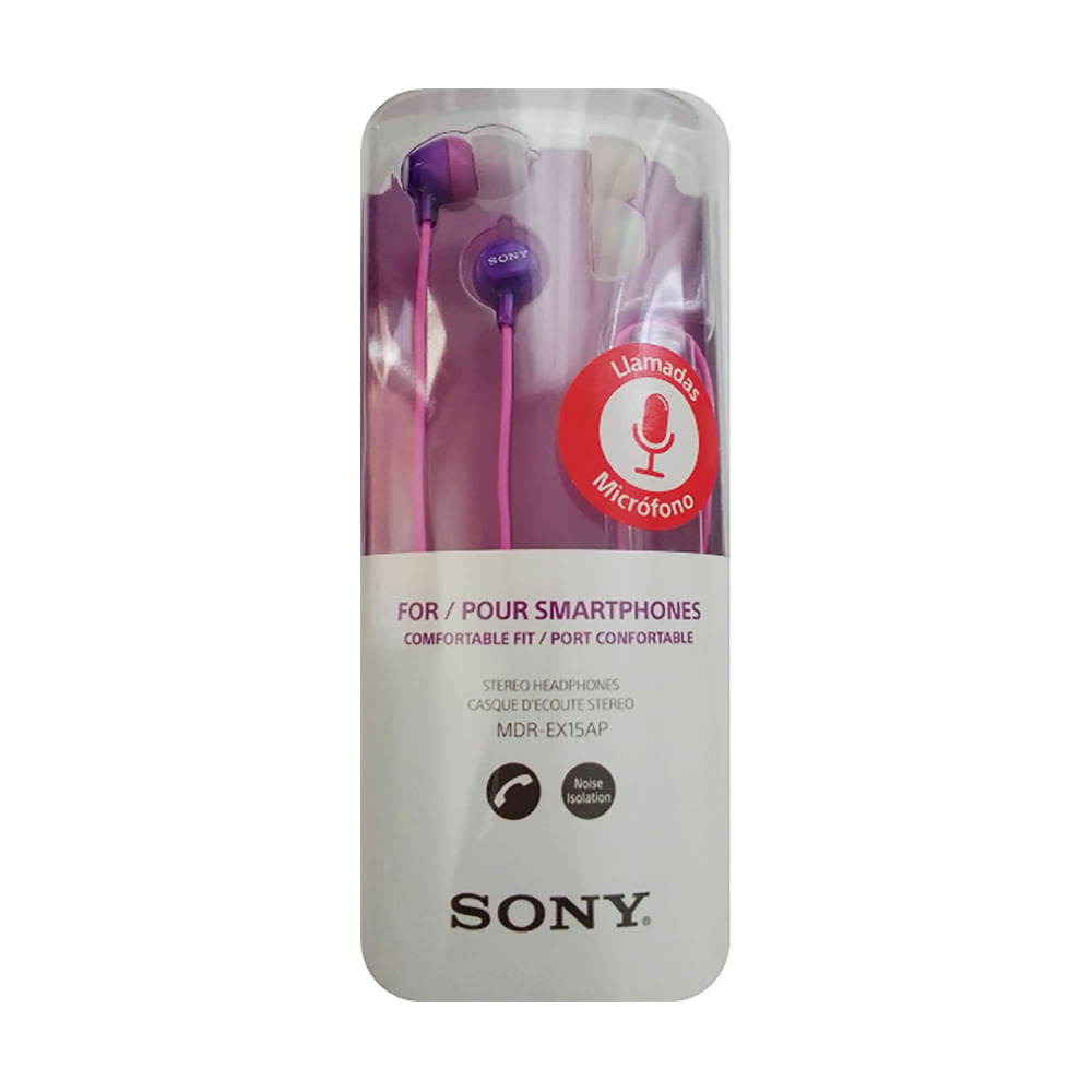 Audifonos Sony MDR-EX15AP con Microfono Violeta