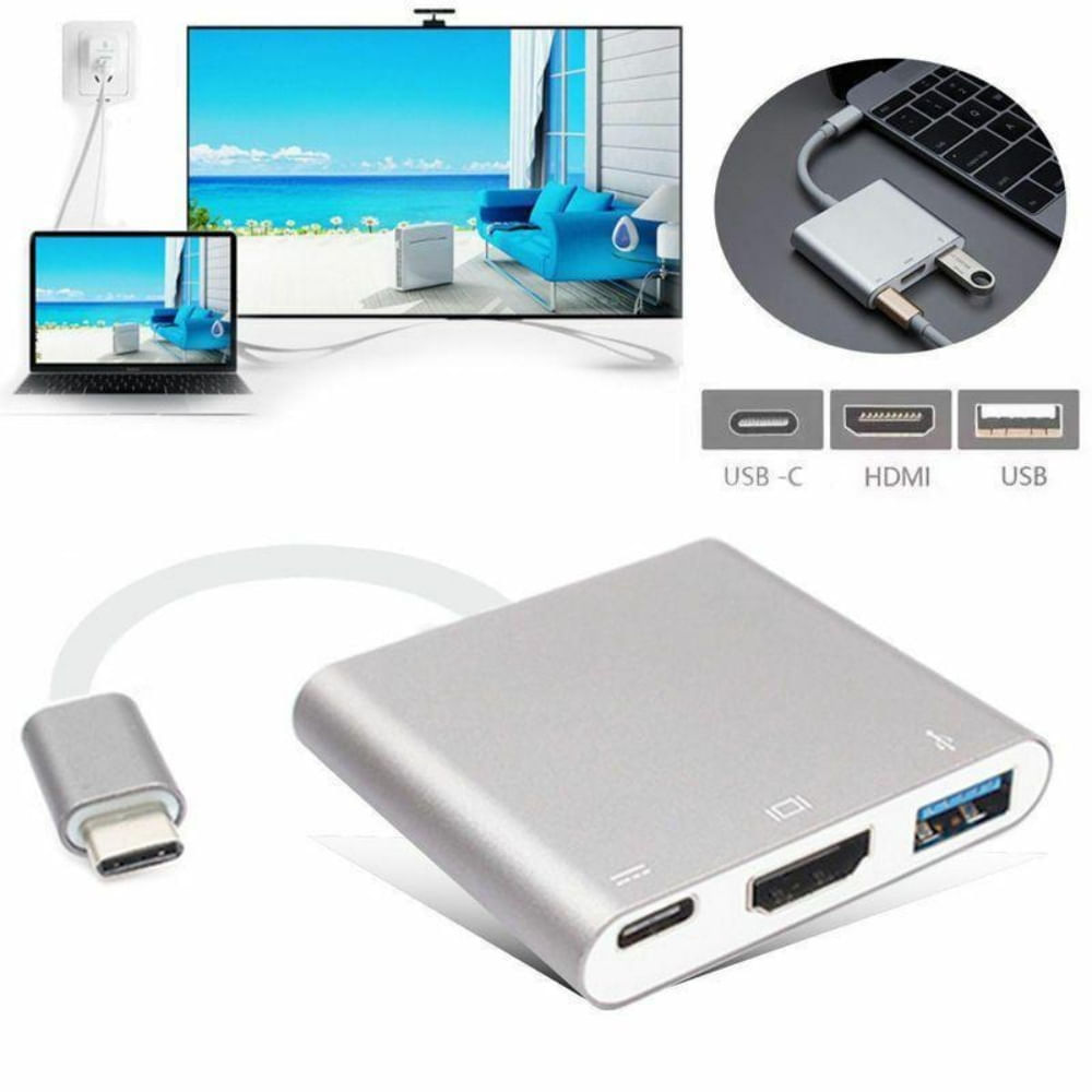 Convertidor Tipo C a HDMI 4K USB 3.0 Tipo C 3 en 1 Multiport