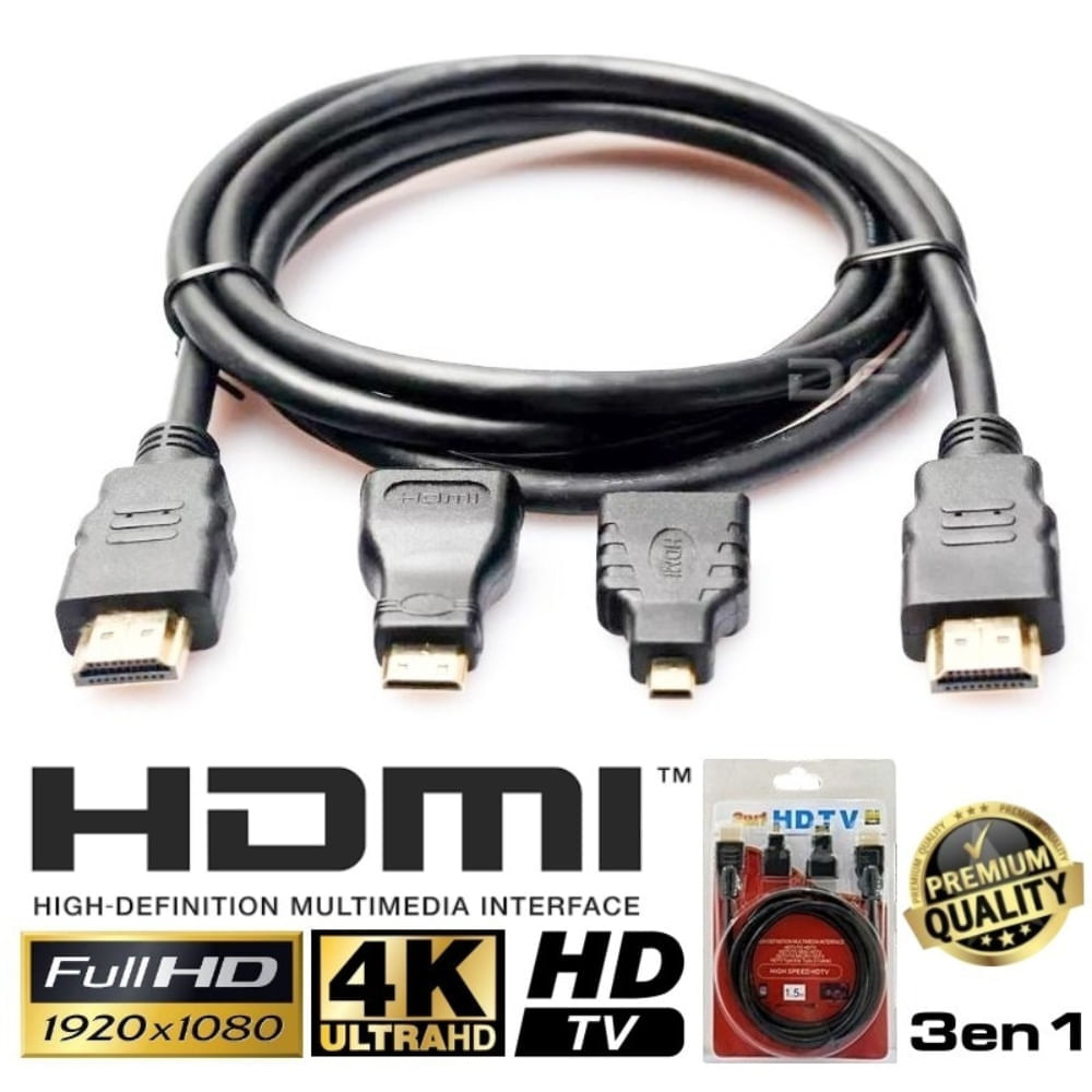 Ripley - CABLE HDMI 3 EN 1 CON ADAPTADOR MINI Y MICRO HDMI 1.5
