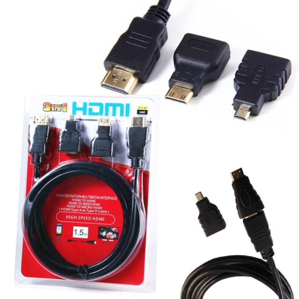 Ripley - CABLE HDMI 3 EN 1 CON ADAPTADOR MINI Y MICRO HDMI 1.5 METROS  SANTOFA ELECTRONICS
