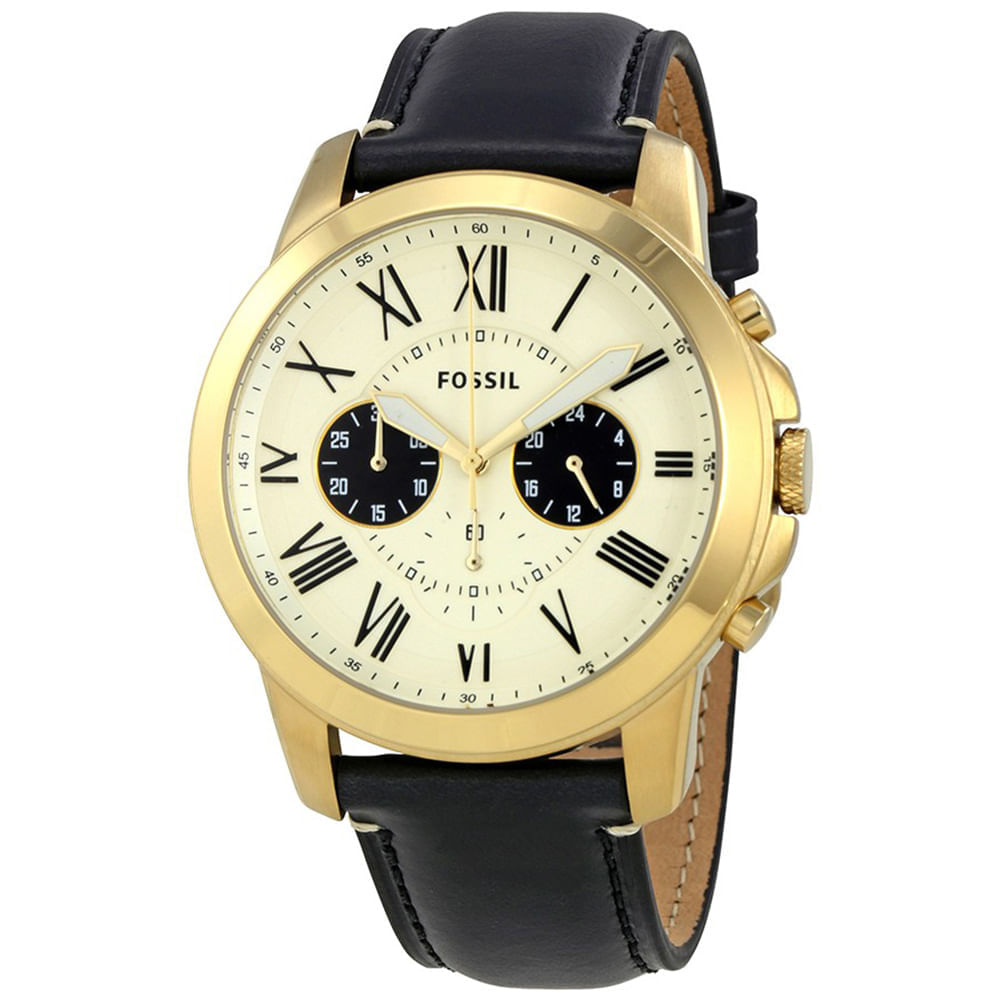 Reloj Fossil Grant FS5272 Genuino Cronometro Acero Inoxidable Correa de  Cuero Negro Dorado | Oechsle - Oechsle