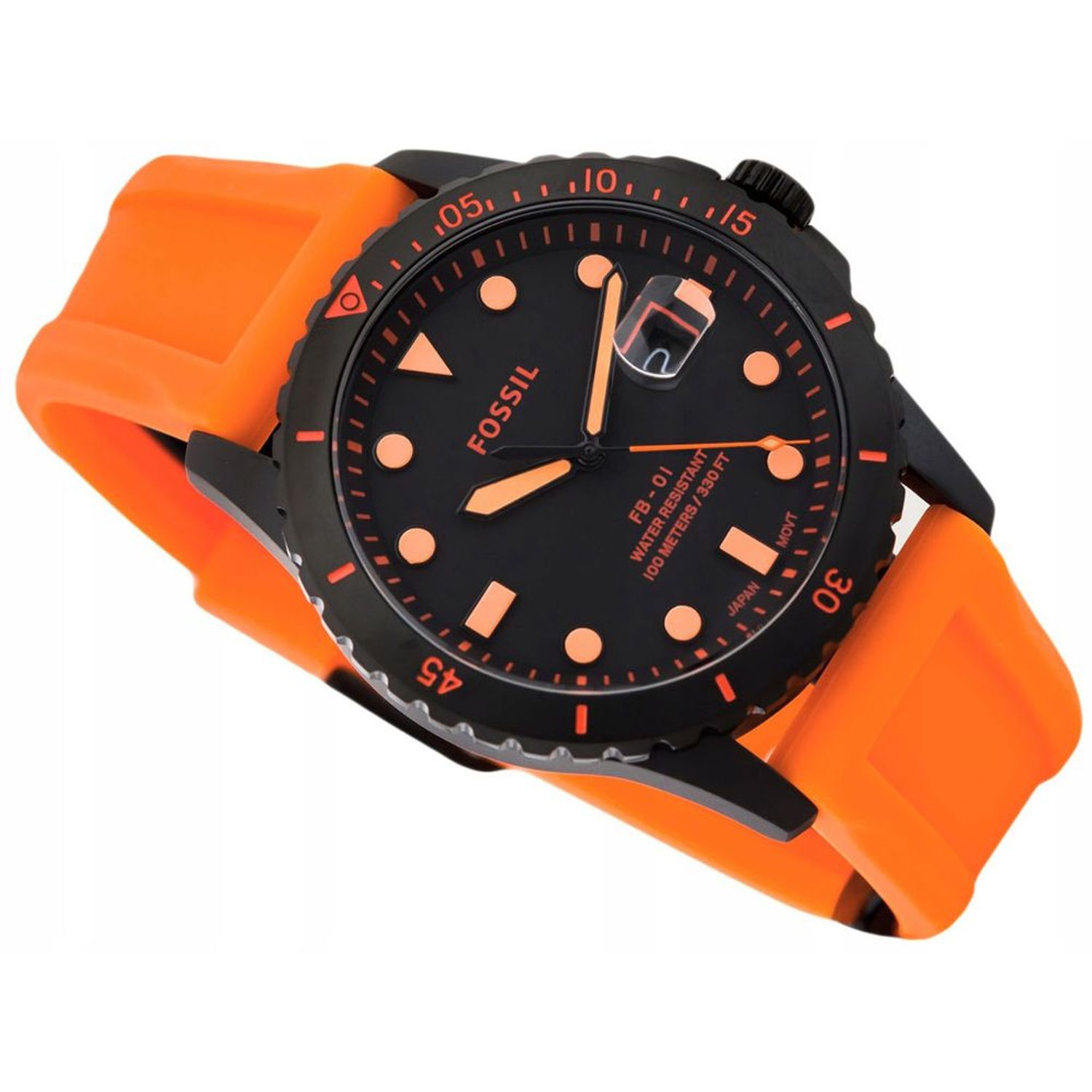 Reloj Fossil FB-01 FS5686 Fecha Acero Inoxidable Correa de Silicona Naranja Negro | Oechsle reloj fossil naranja