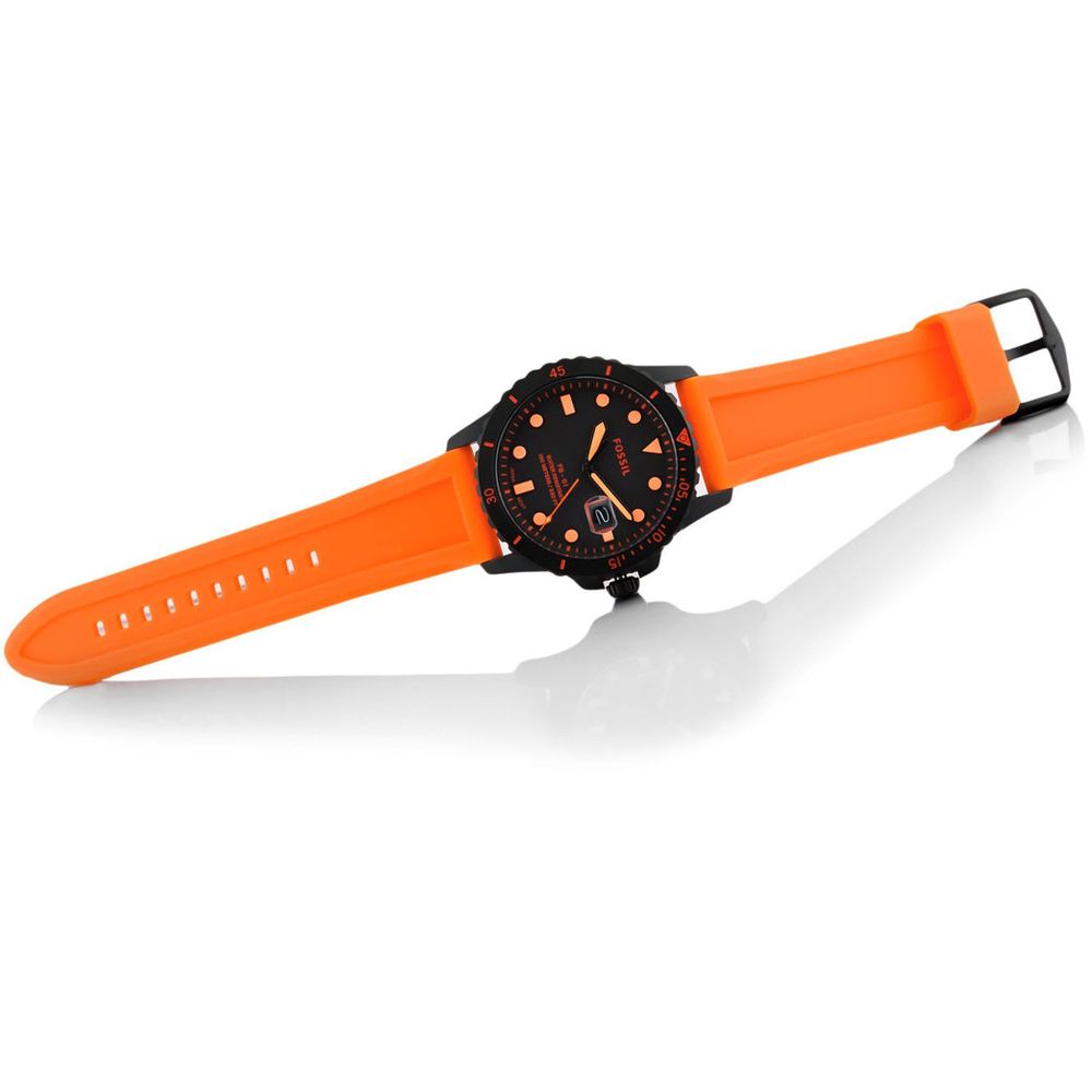 Reloj Fossil FB-01 FS5686 Fecha Acero Inoxidable Correa de Silicona Naranja Negro - Oechsle reloj fossil naranja