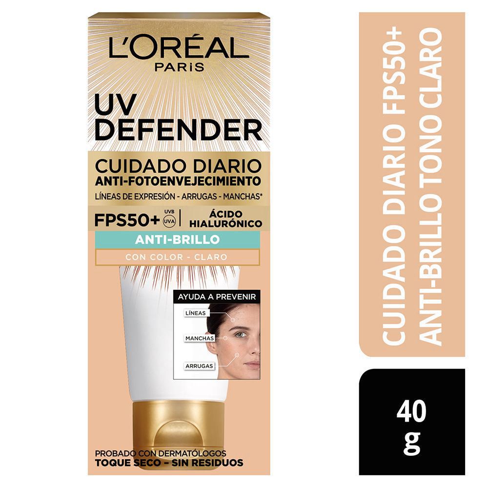 Crema Facial UV Defender FPS 50 Anti Brillo Tono Claro L'Oréal Paris Skin Care