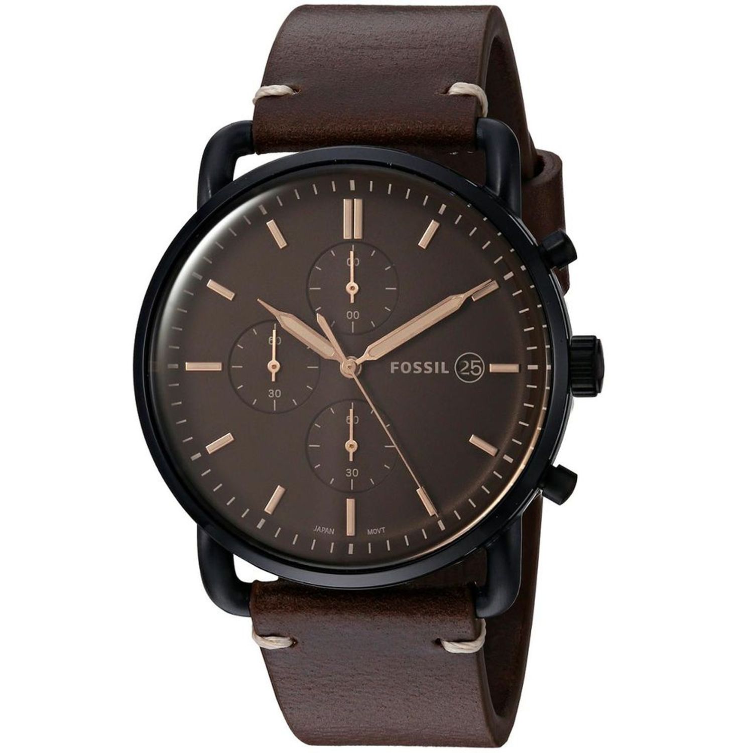 Reloj Fossil The Commuter FS5403 Cronometro Acero Correa de Cuero ...