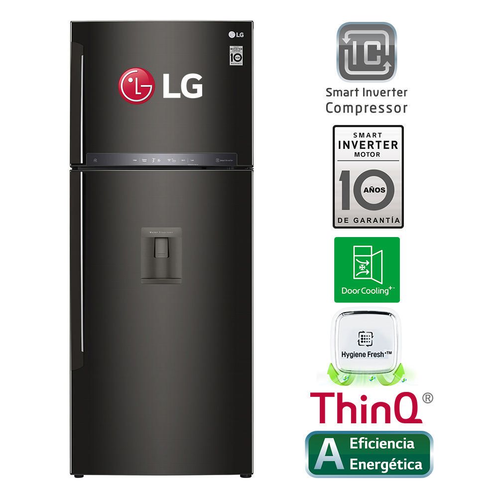 Refrigeradora LG Top Freezer 424L con filtro higiénico GT44AGD Negro Acero