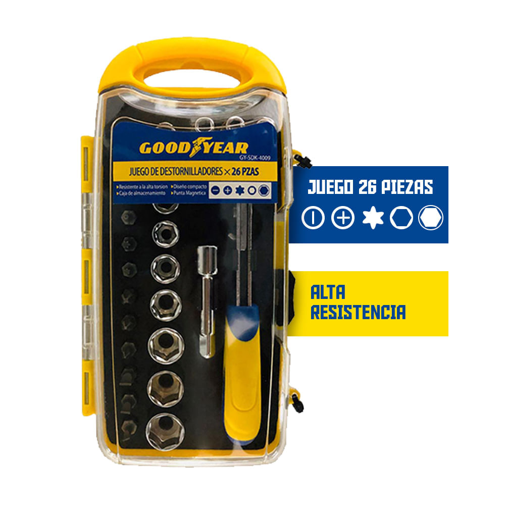 Destornilladores Goodyear Puntas Dados con Set 26 Piezas