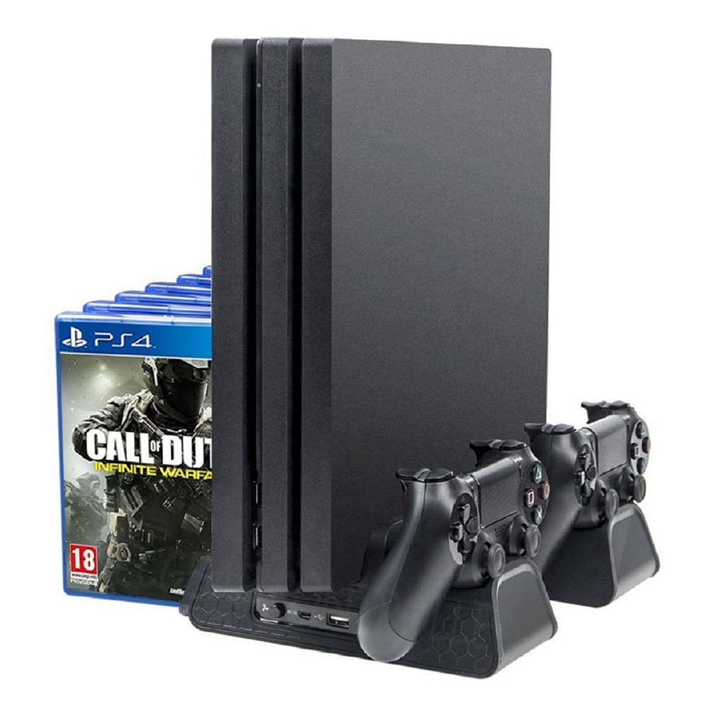 Base PS4 Slim / Pro 4 en 1 Stand. Cargador Mandos. Cooler. Portajuegos