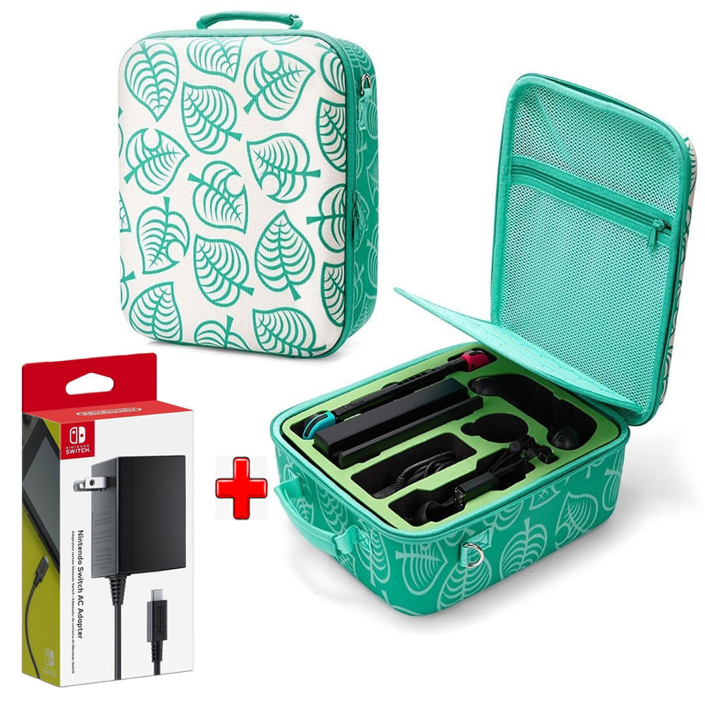 Pack Maleta para Nintendo Switch Animal Crossing Verde Grande + Cargador
