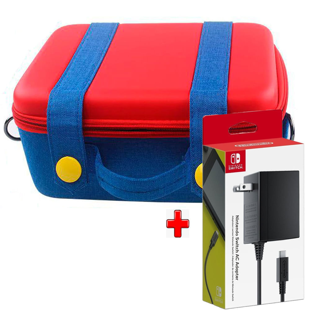 Pack Maleta para Nintendo Switch Grande Rojo con Azul + Cargador