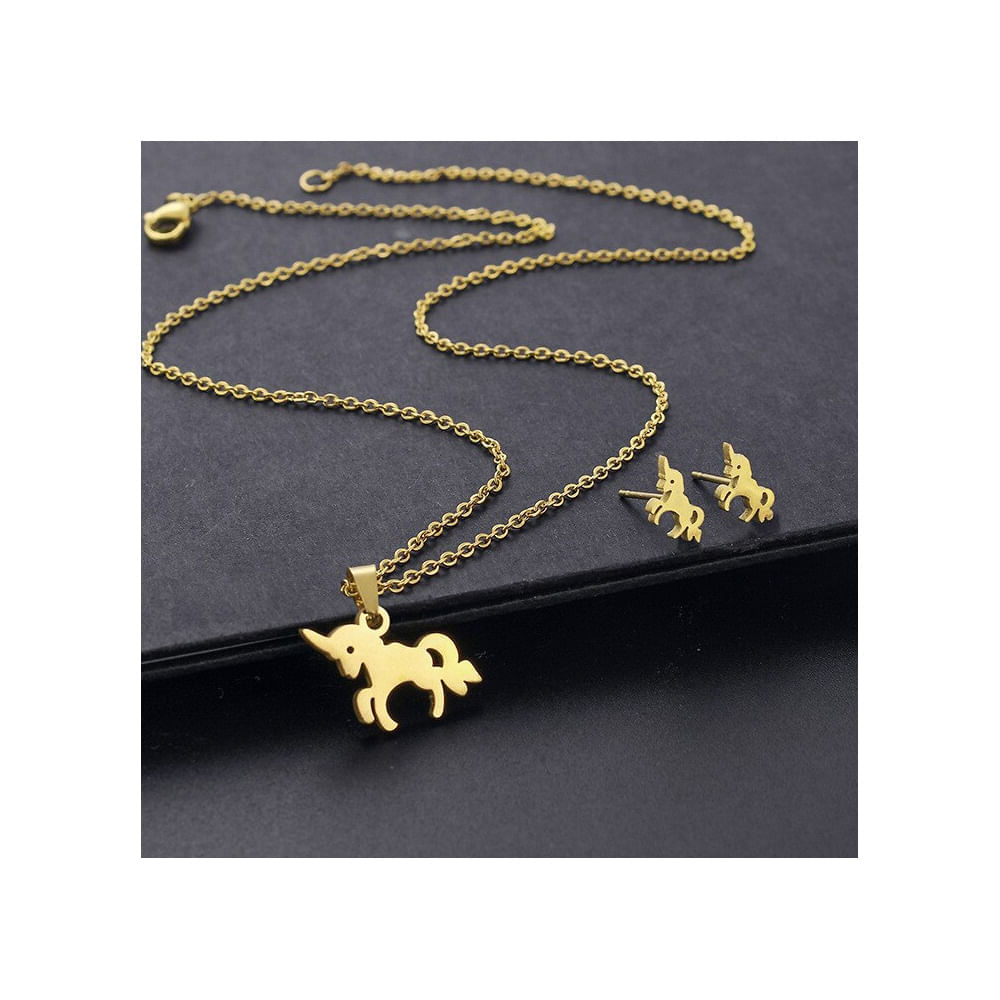 pulsera pendientes Juego de 4 unidades de joyería de unicornio dorado Whaline incluye collar anillo y caja de regalo para niñas 