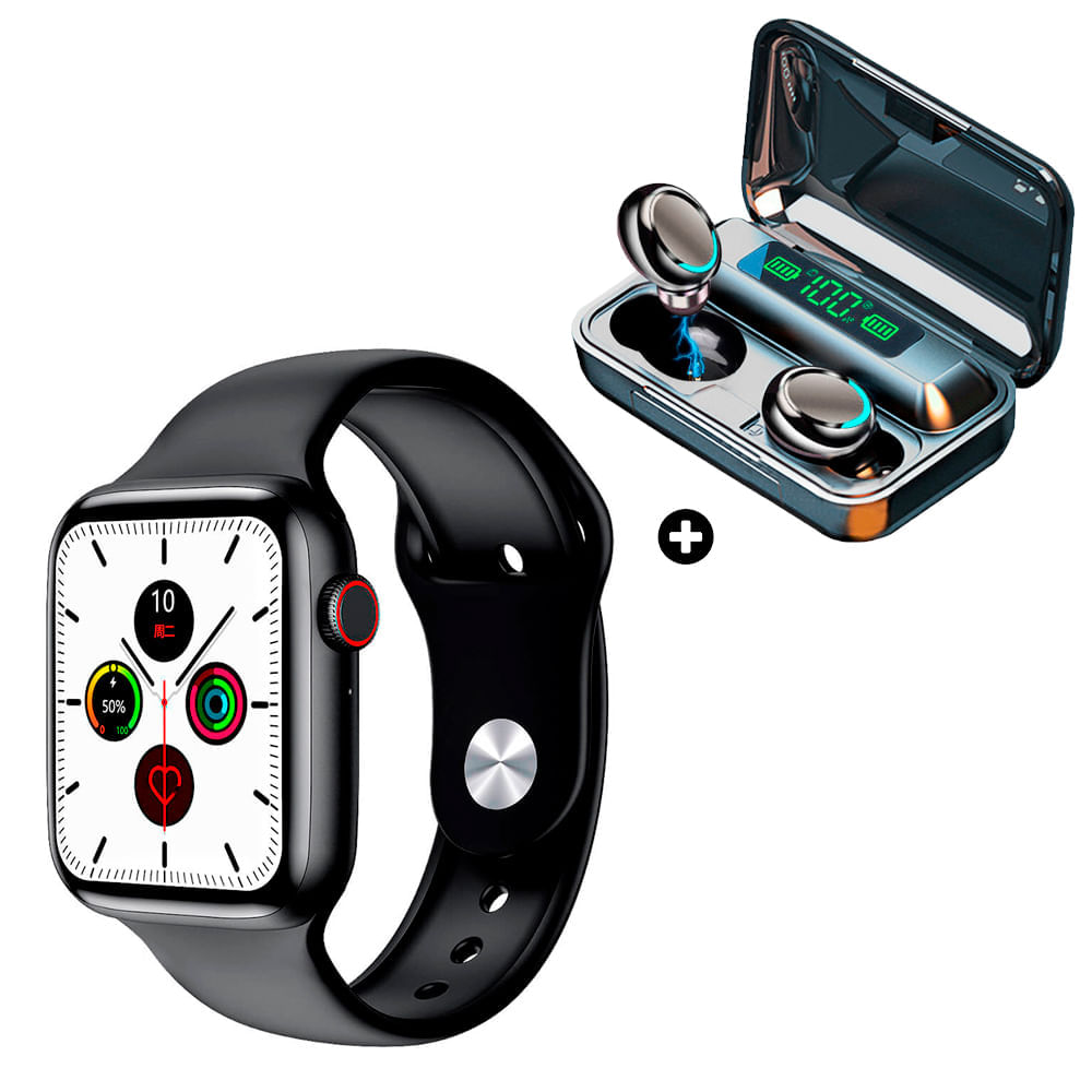 Pack Smartwatch IWO w26 Plus Negro + Audifonos Bluetooth F9 Power Bank |  Oechsle - Oechsle