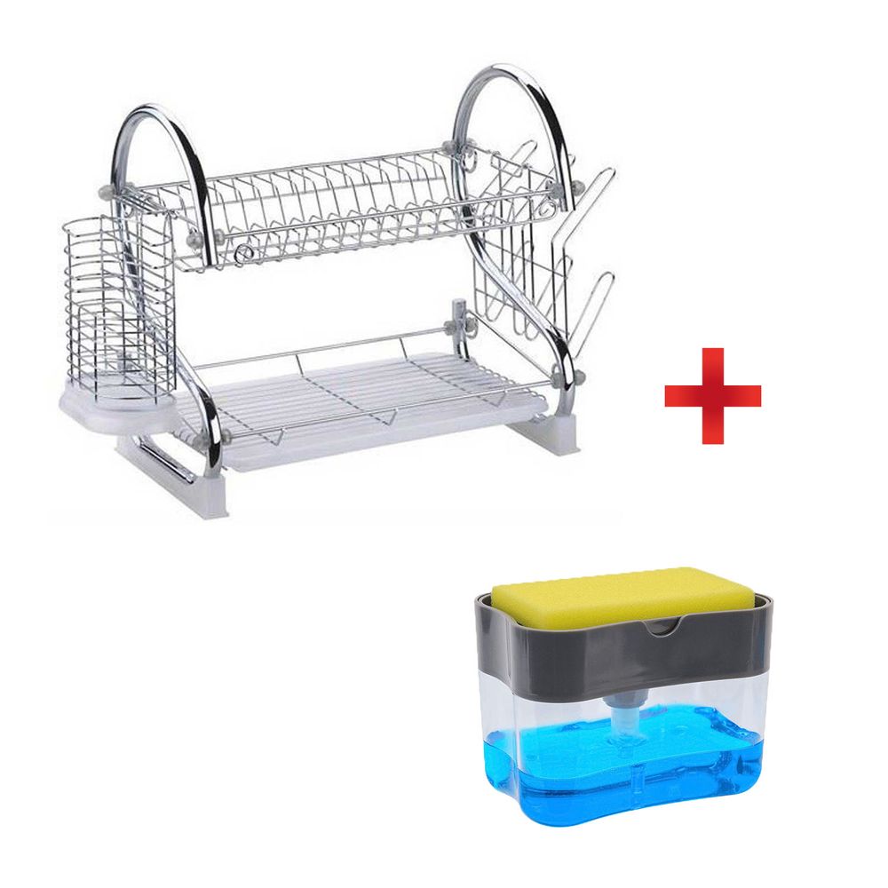 Combo Hogar Escurridor para Platos 2 Niveles + Dispensador para Jabon + Esponja