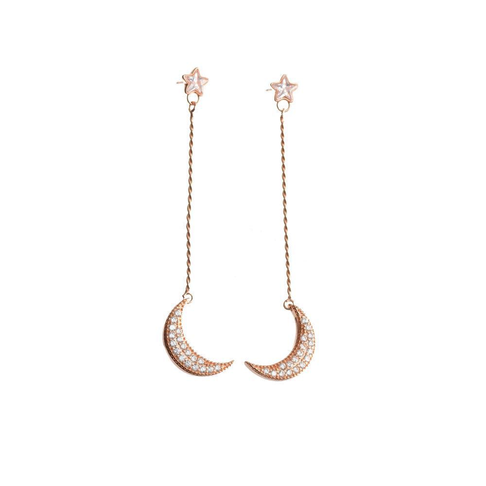 Aretes Constelación Rosa Luna Colgante Plata 925