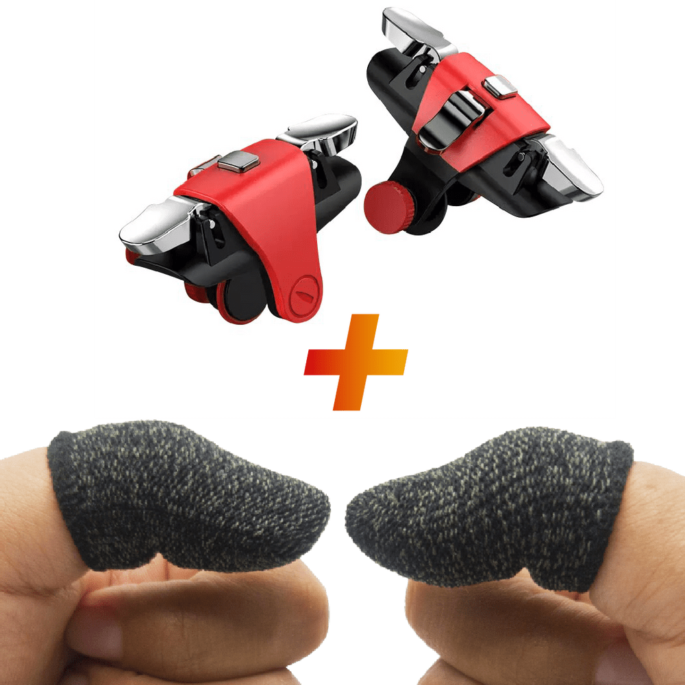 Combo Gatillos. Botones L1 R1 C10 Rojo + Guante. Funda. Grip De Dedos Gamer Negro