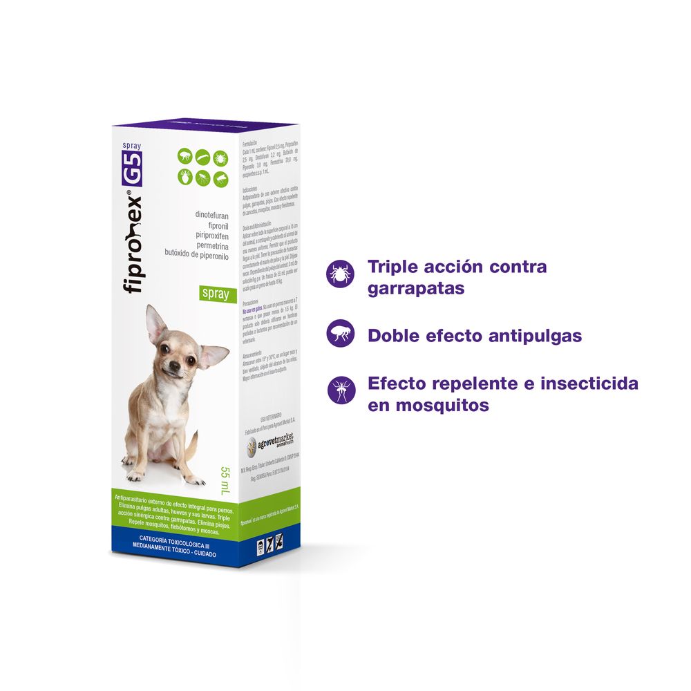 Antipulgas para Perros Fipronex G5 Spray X 55 Ml