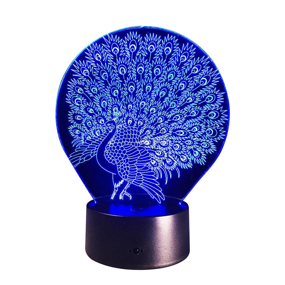 Lampara Led 3D Creative Light Diseno Pavo Real