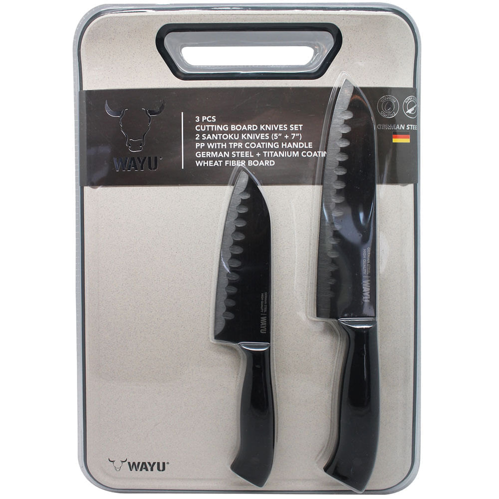 Set de Cuchillos Santoku WAYU + Tabla de Picar