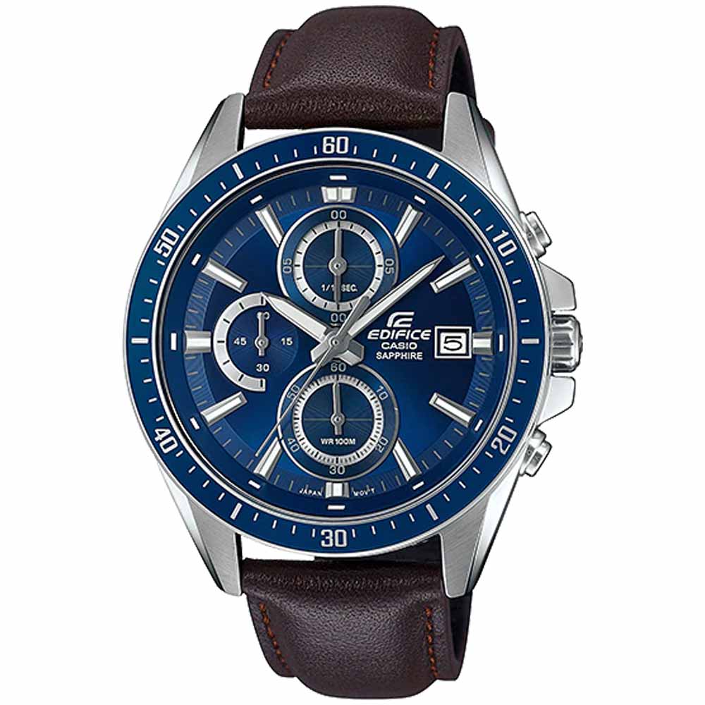Reloj Casio Edifice Zafiro EFR-S565L-2AV Para Hombre Cronometro Correa de  Cuero Marron Azul