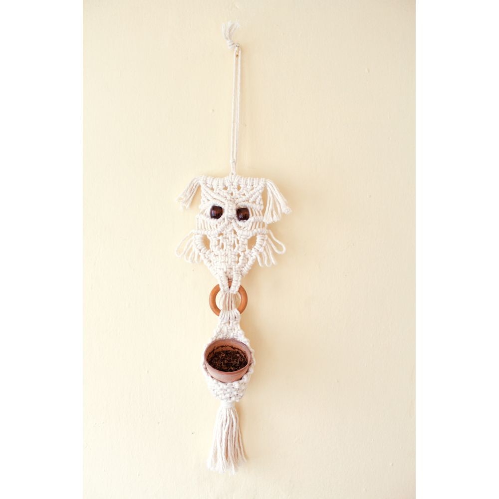 Porta Macetero con Forma de Búho de Macramé