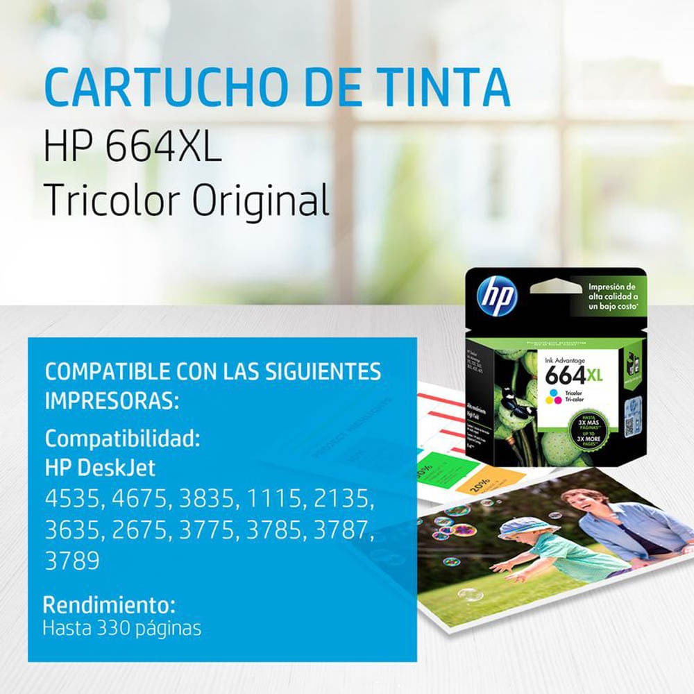 Cartucho de Tinta HP 664XL Tricolor (F6V30AL) - Oechsle