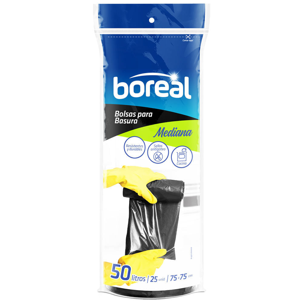 Bolsa para Basura 50L x25un BOREAL Color Negro