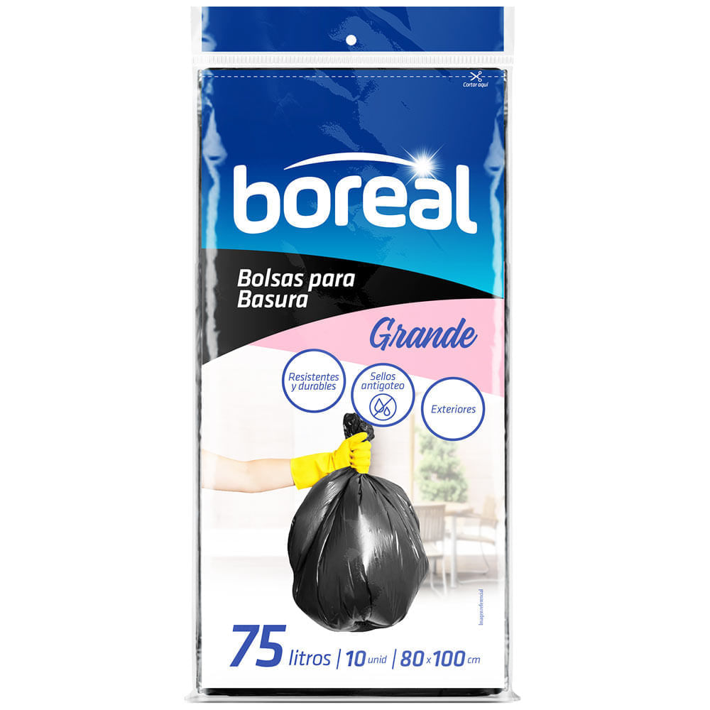 Bolsa para Basura 75L x10un BOREAL Color Negro