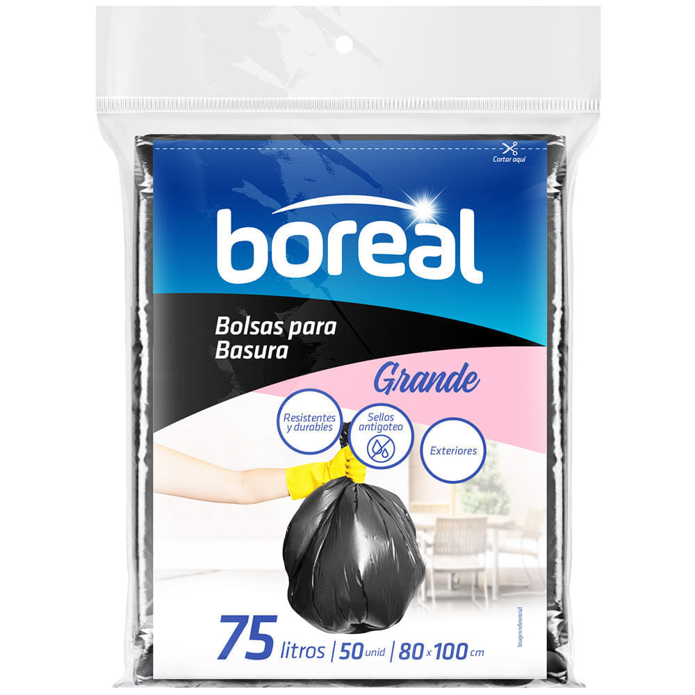 Bolsa para Basura 75L x50un BOREAL Color Negro