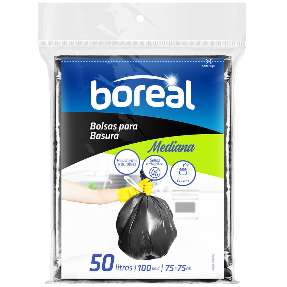 Bolsa para Basura BOREAL 50L Negra Planas 100un