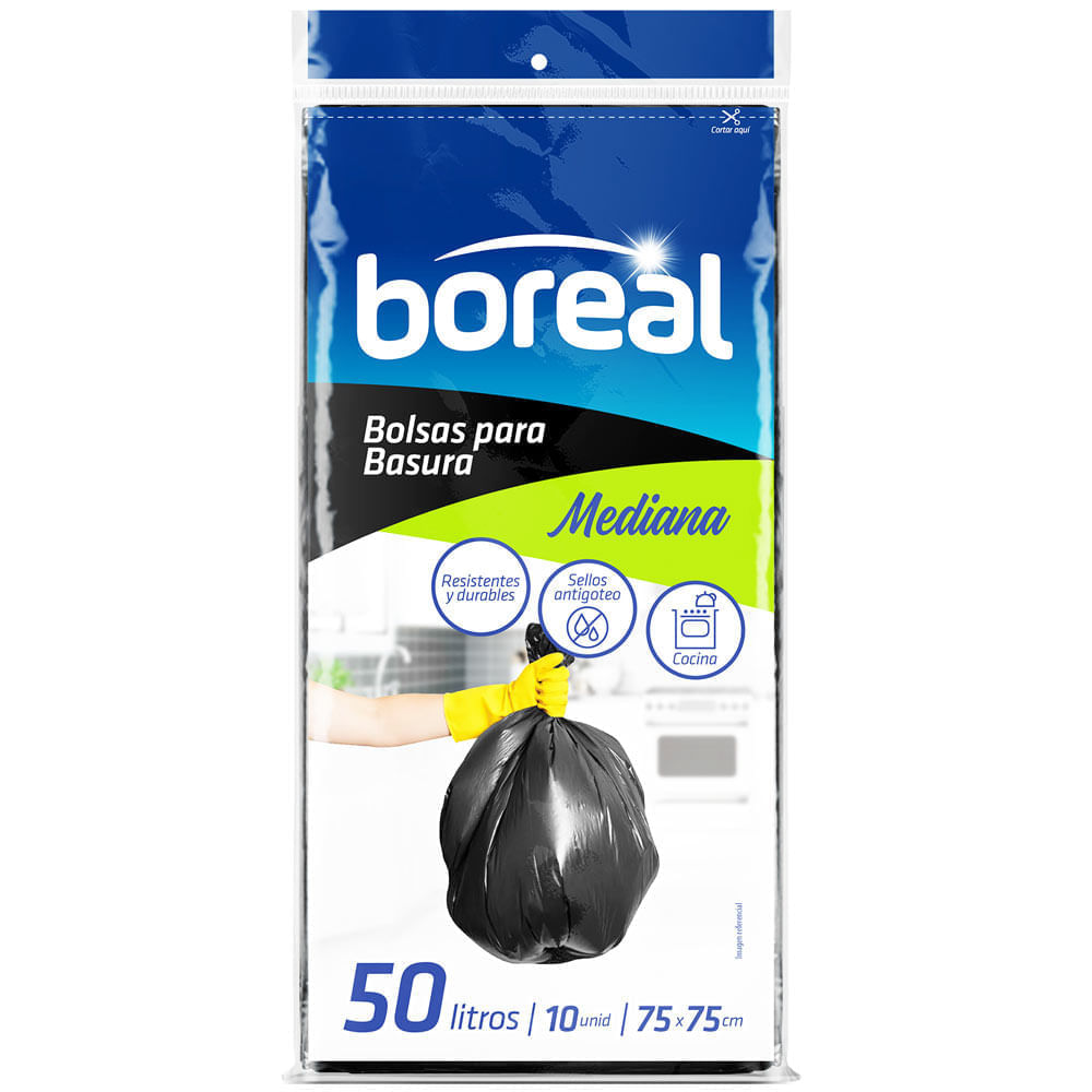 Bolsa para Basura 50L x10un BOREAL Color Negro