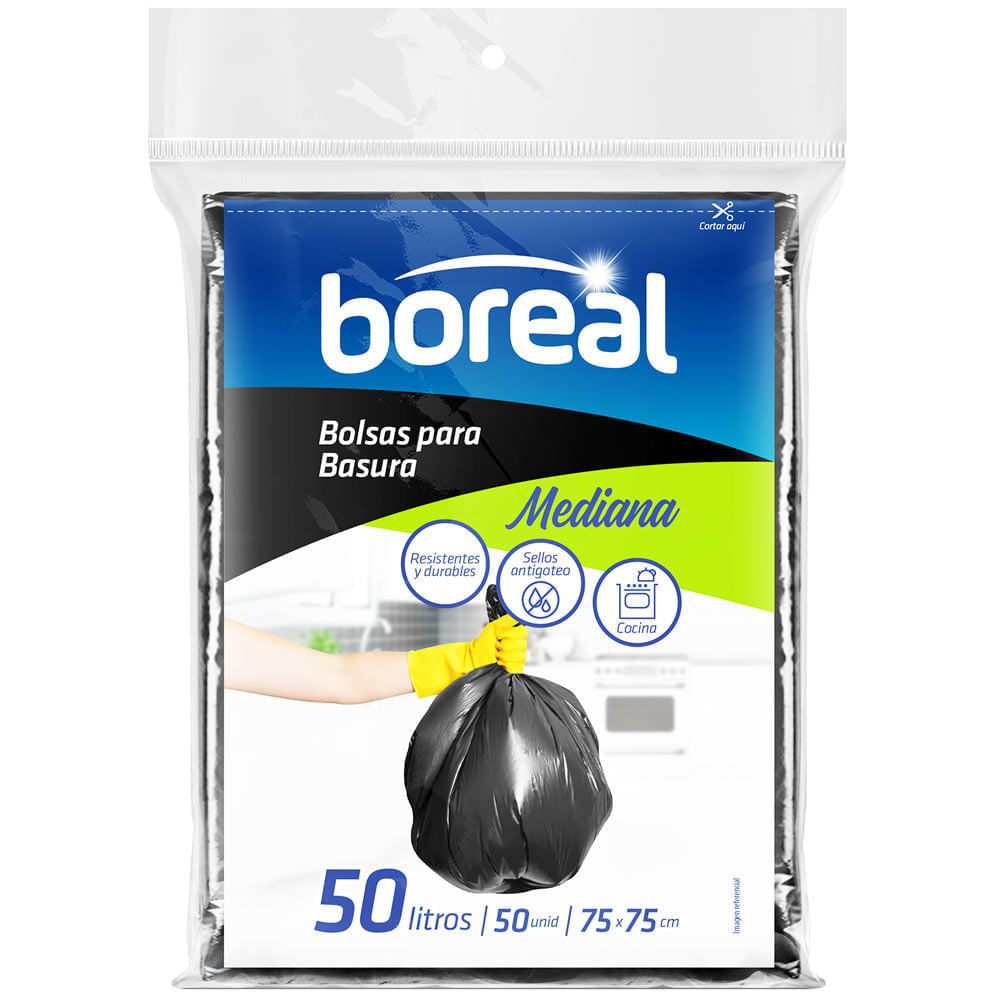 Bolsa para Basura 50L x50un BOREAL Color Negro